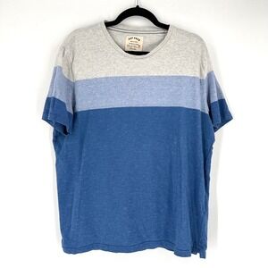 Fat Face Men's XL Blue Gray Striped Crew Neck Short Sleeve T Shirt Cotton Blend